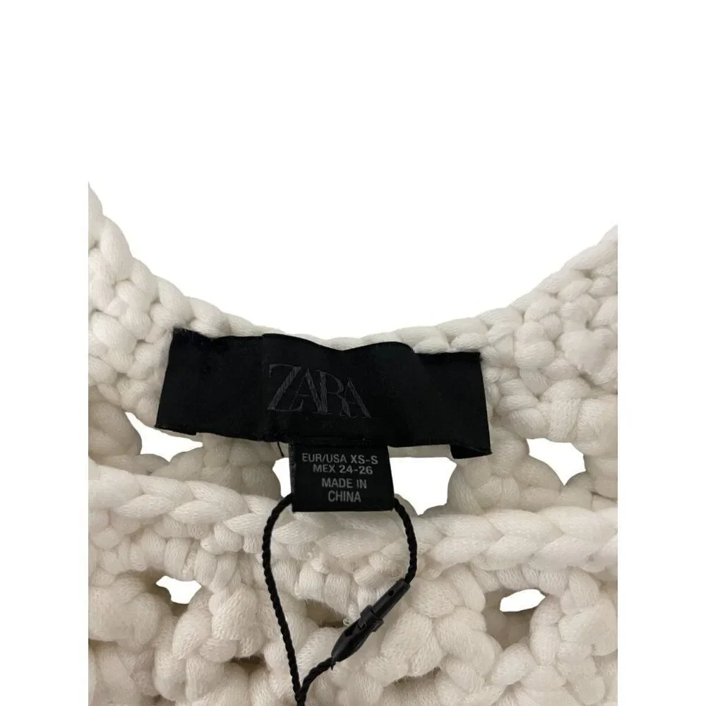 Zara Womens Top Shirt XS S White Short Sleeve Crochet Cropped 0021/024 NWT